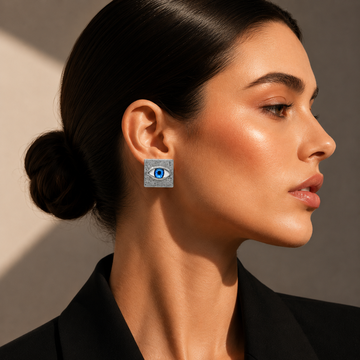 Silver Blue Evil Eye Stud Earrings