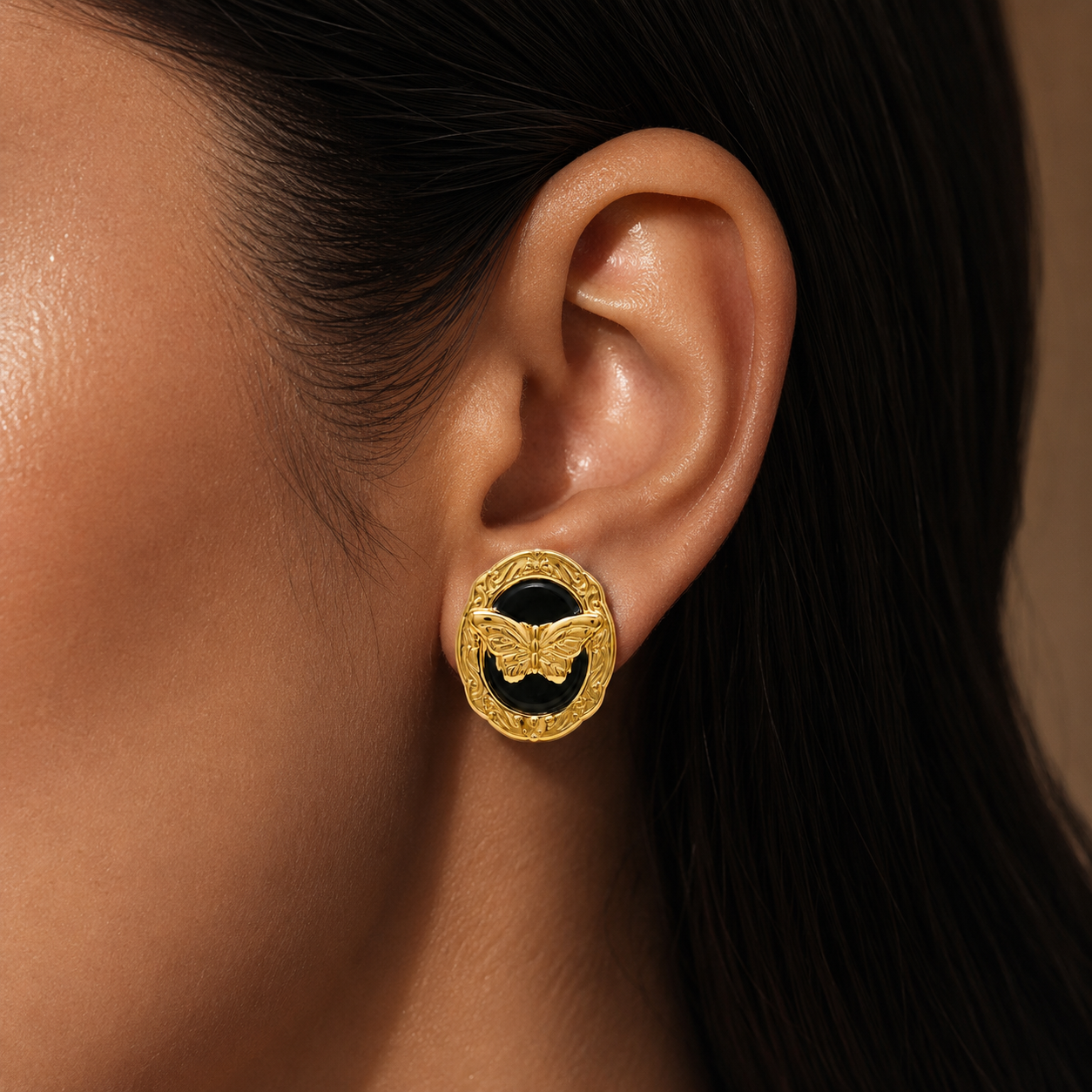 Vintage Butterfly Gold Stud Earrings