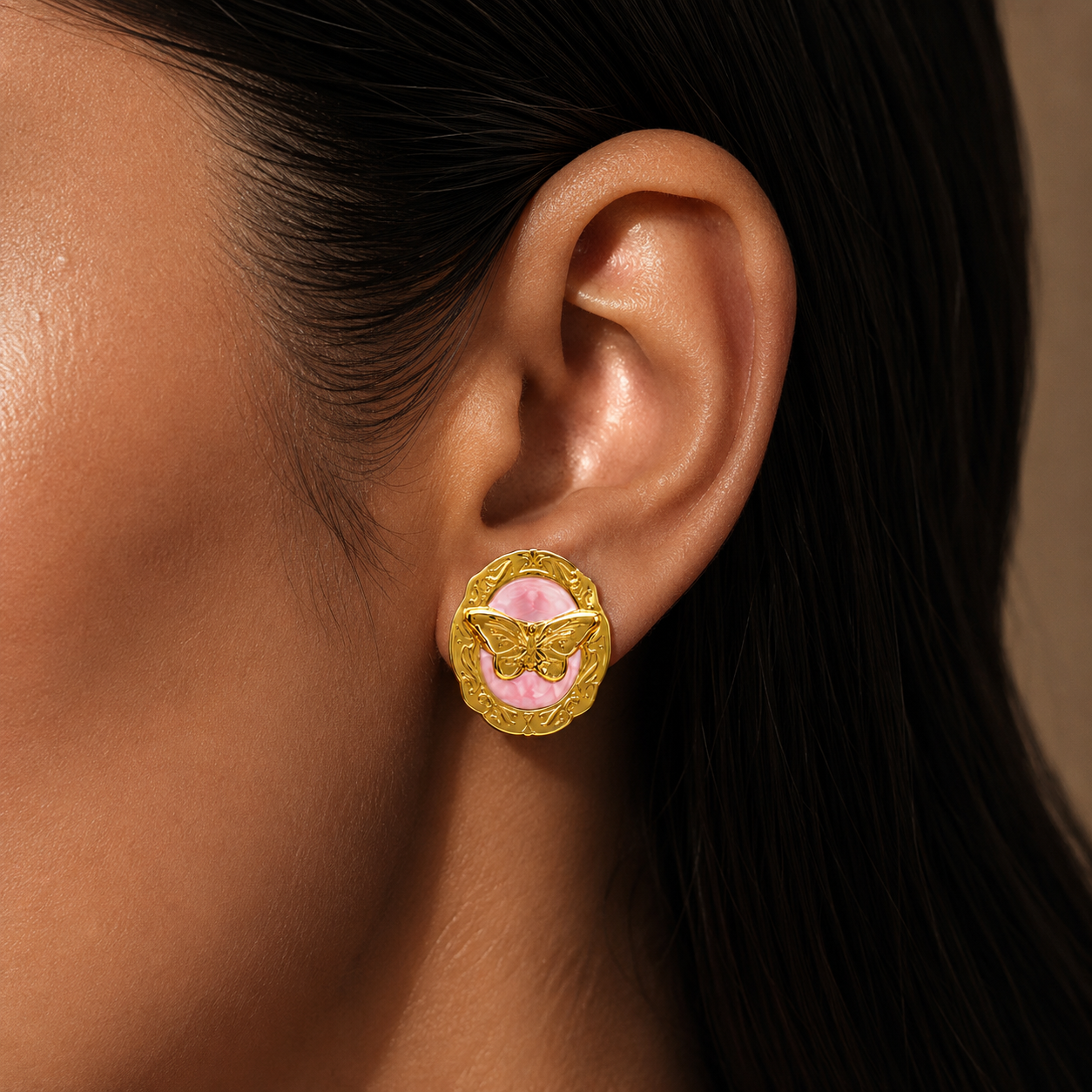 Vintage Butterfly Gold Stud Earrings
