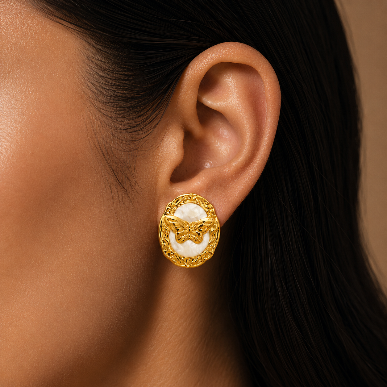 Vintage Butterfly Gold Stud Earrings