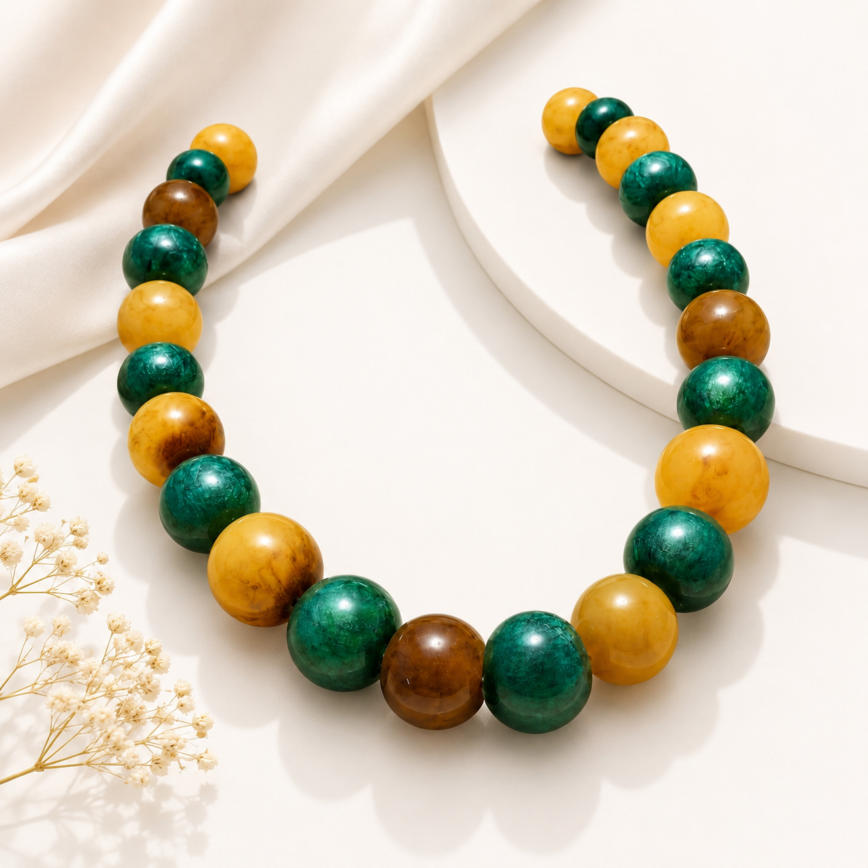 Emerald Honey Beaded Statement Necklace