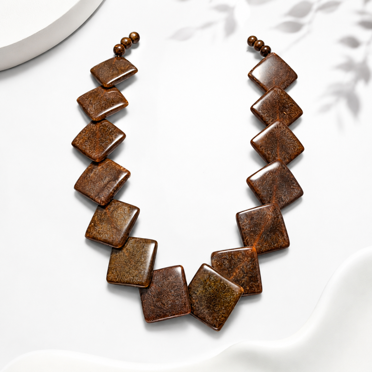 Cocoa Mosaic Square Statement Necklace