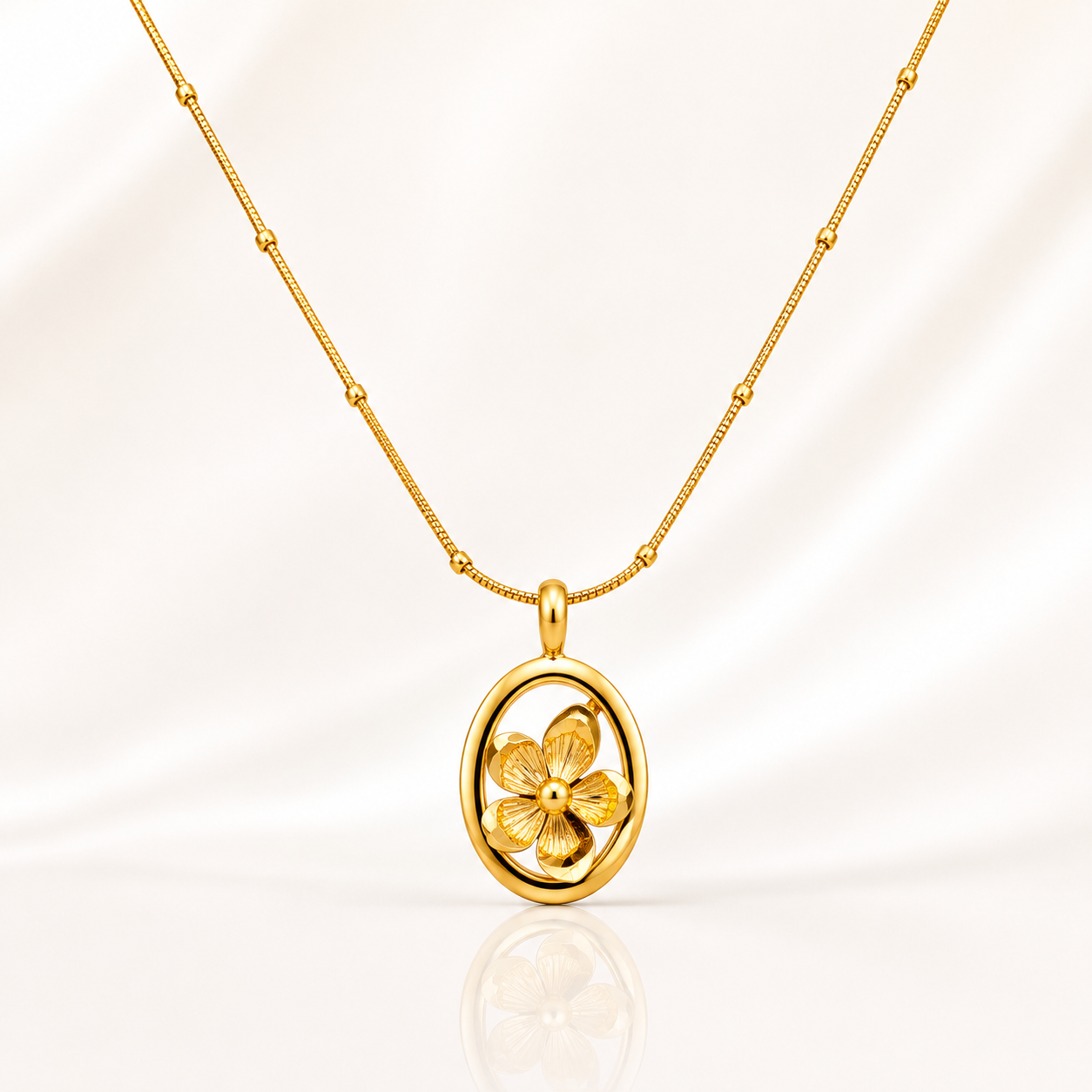 Golden Blossom Oval Pendant