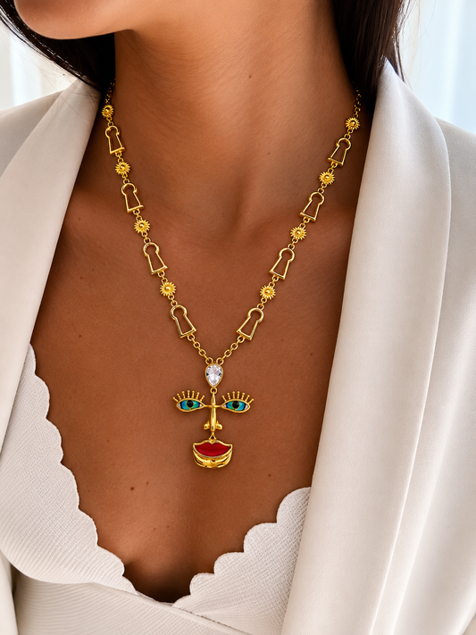Surreal Face Charm Pendant Necklace