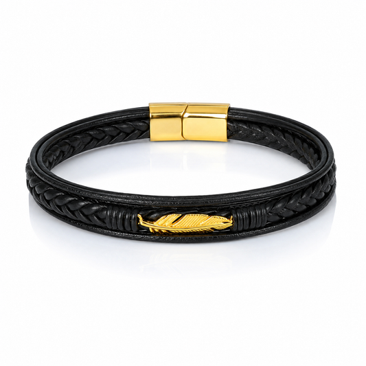 Golden Feather Leather Bracelet