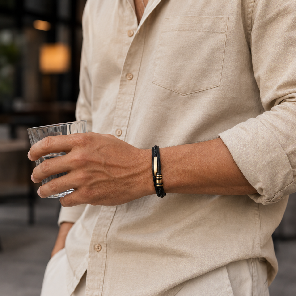 Minimal Gold Bar Leather Bracelet