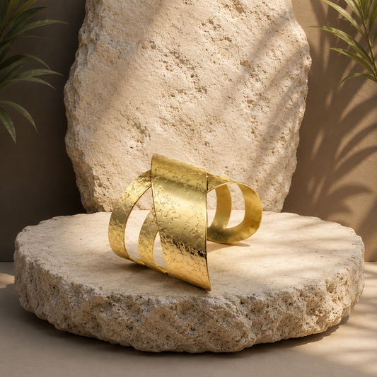 Golden Textured Statement Cuff Bracelet