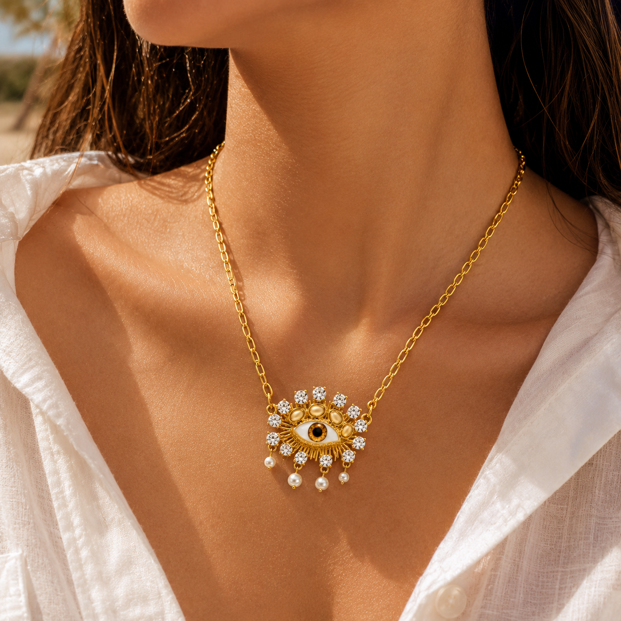 Royal Evil Eye Pearl Statement Necklace