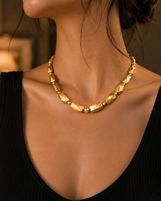 Golden Geometric Beaded Necklace