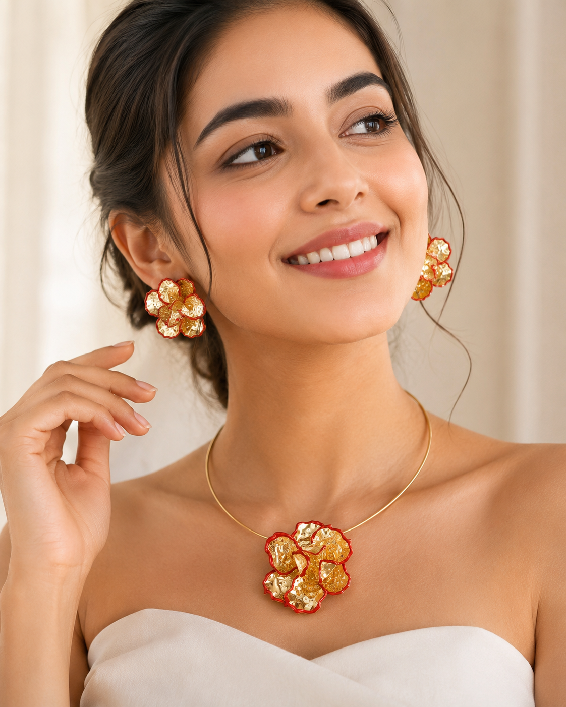Golden Bloom Floral Necklace & Earrings Set