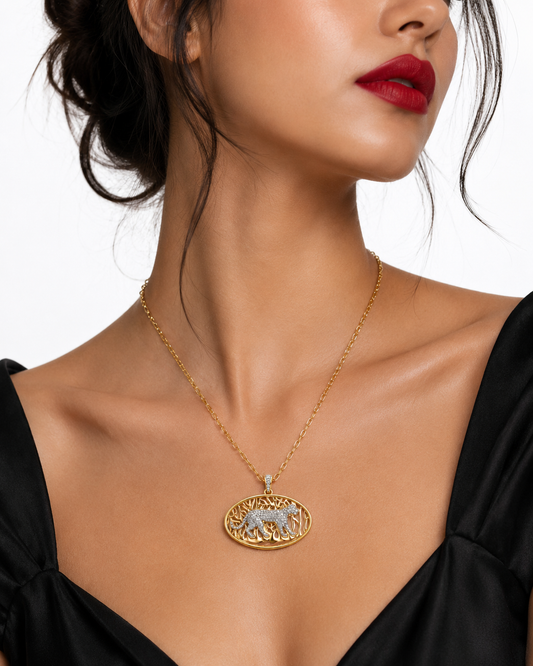 Crystal Panther Oval Pendant