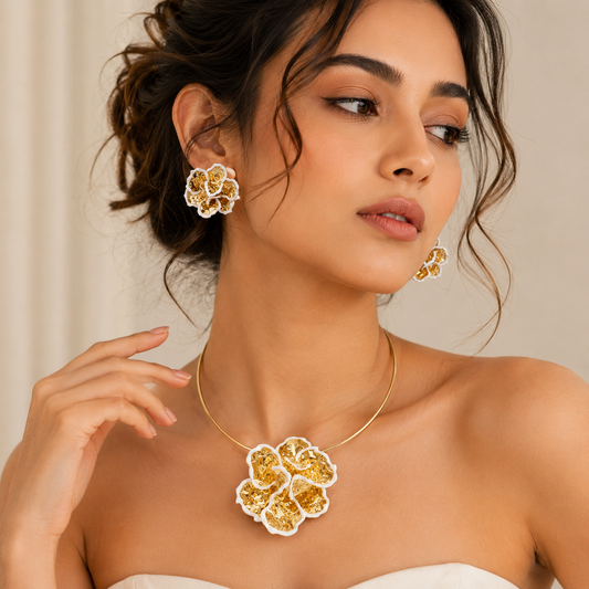 Ivory Bloom Floral Choker & Earrings Set