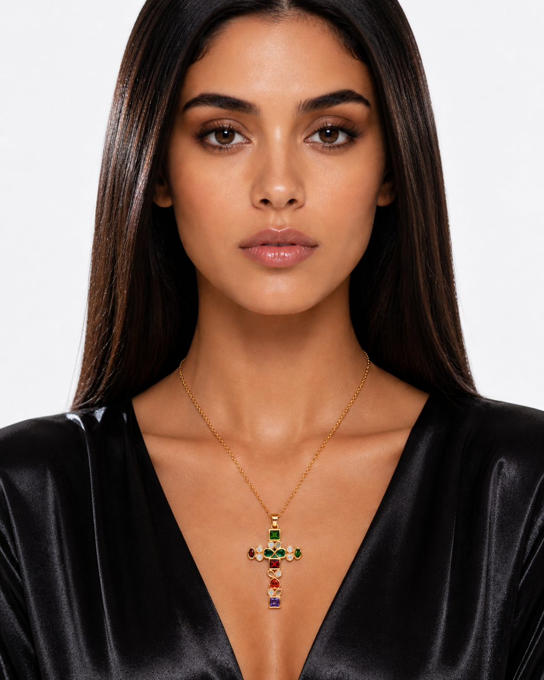 Multicolor Crystal Cross Pendant