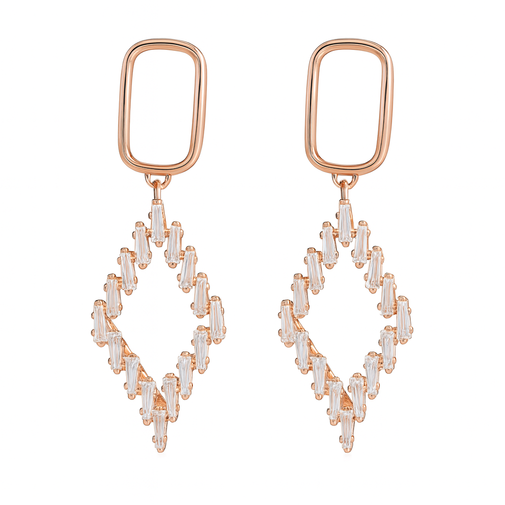 Rose Gold Geometric Crystal Drop Earrings