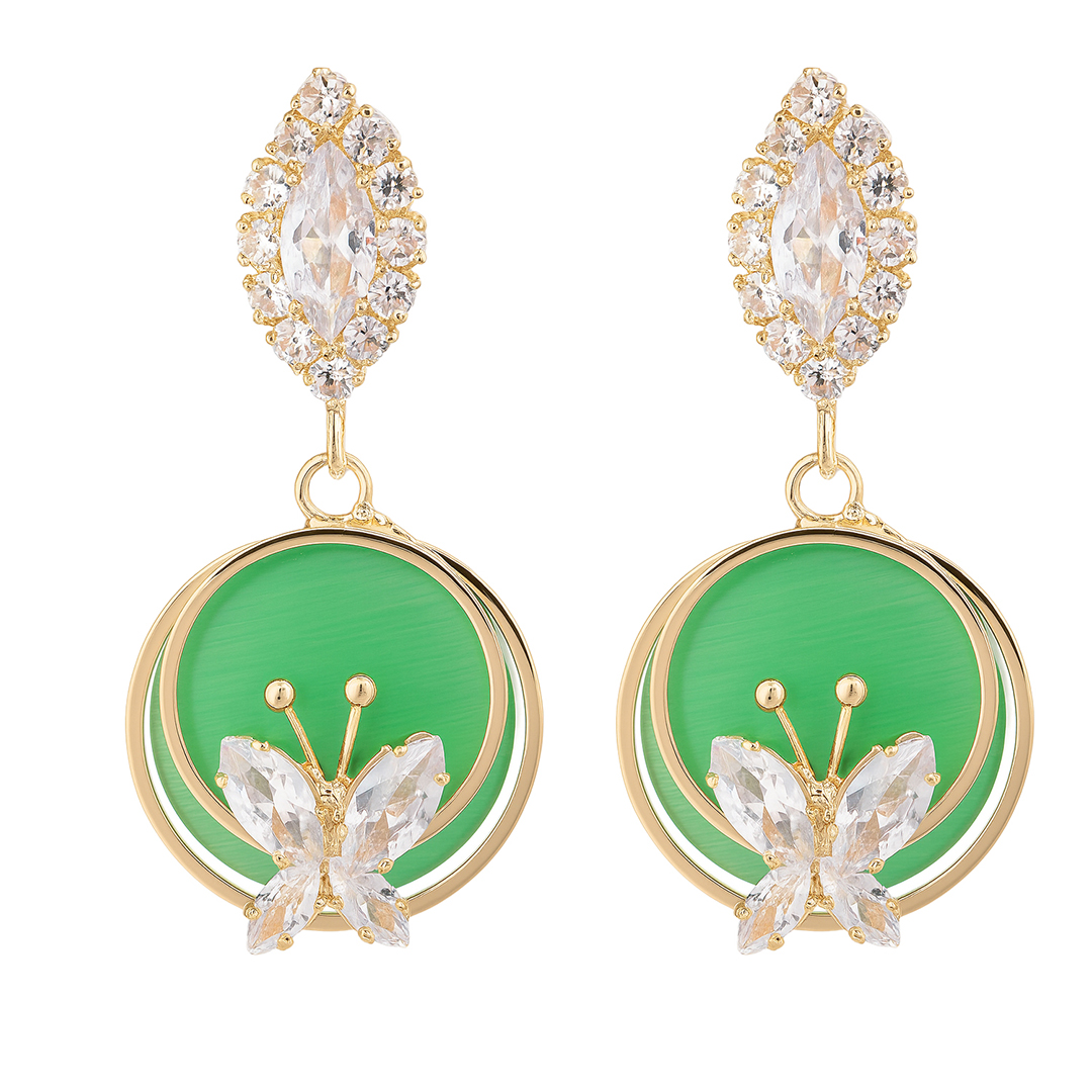 Green Butterfly Crystal Drop Earrings