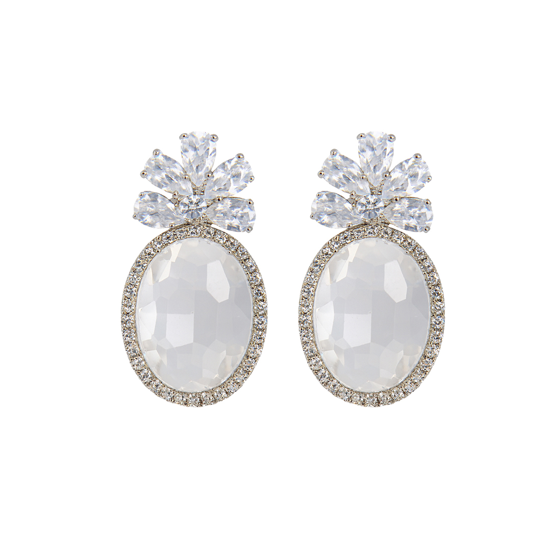 Crystal Oval Halo Drop Earrings