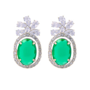 Green Stone Crystal Stud Earrings