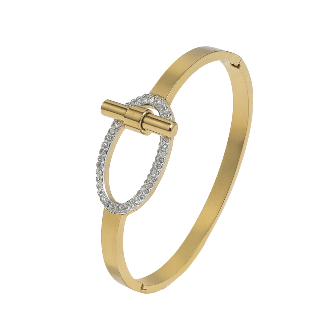 Gold Oval Lock Diamond Anti-Tarnish Bracelet