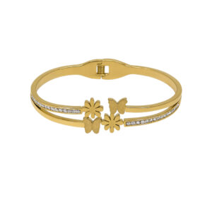 Gold Butterfly & Floral Diamond Accent Anti-Tarnish Bracelet