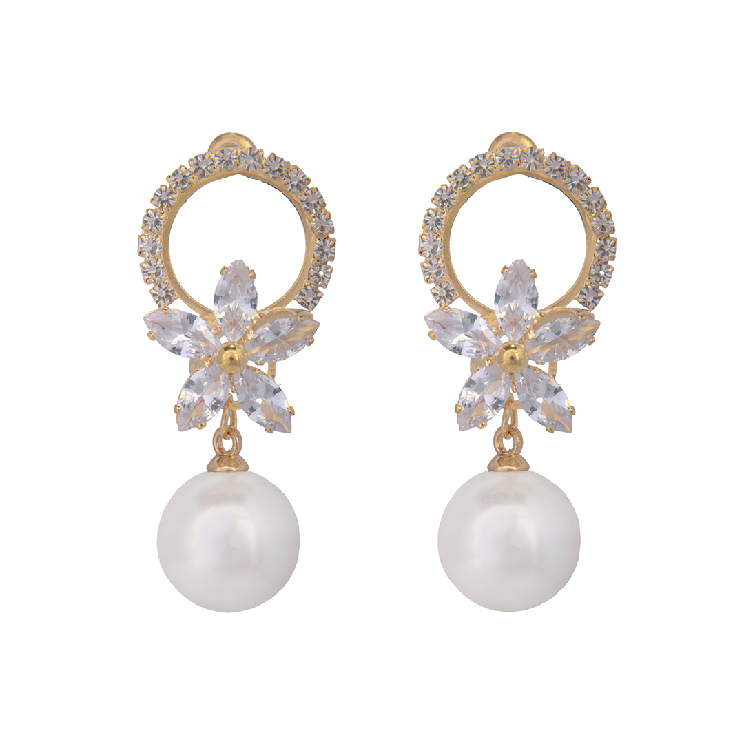 Pearl & Crystal Floral Pearl Drop Earrings