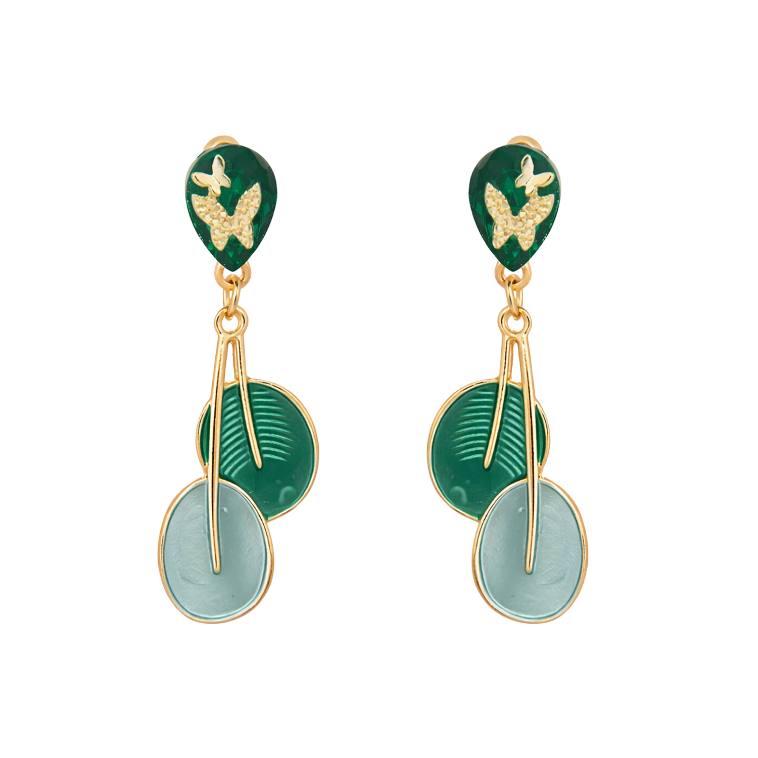 Green Butterfly Leaf Drop Earrings