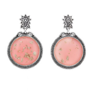 Pink Stone Oxidized Silver Drop Earrings