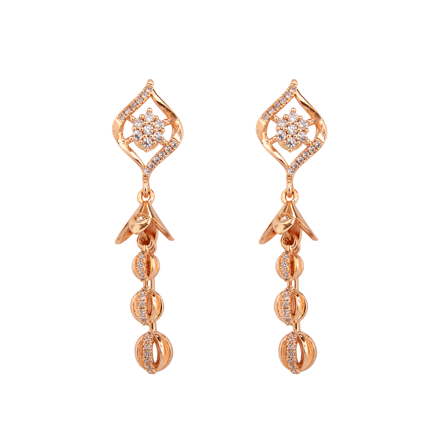 Rose Gold Crystal Leaf Drop Ad Earrings