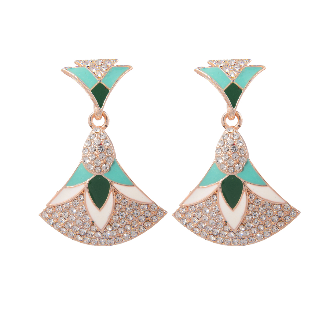 Mint Green & Crystal Fan Drop Earrings