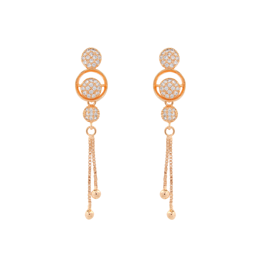 Rose Gold Crystal Circle Dangle Earrings (Anti-Tarnish Finish)