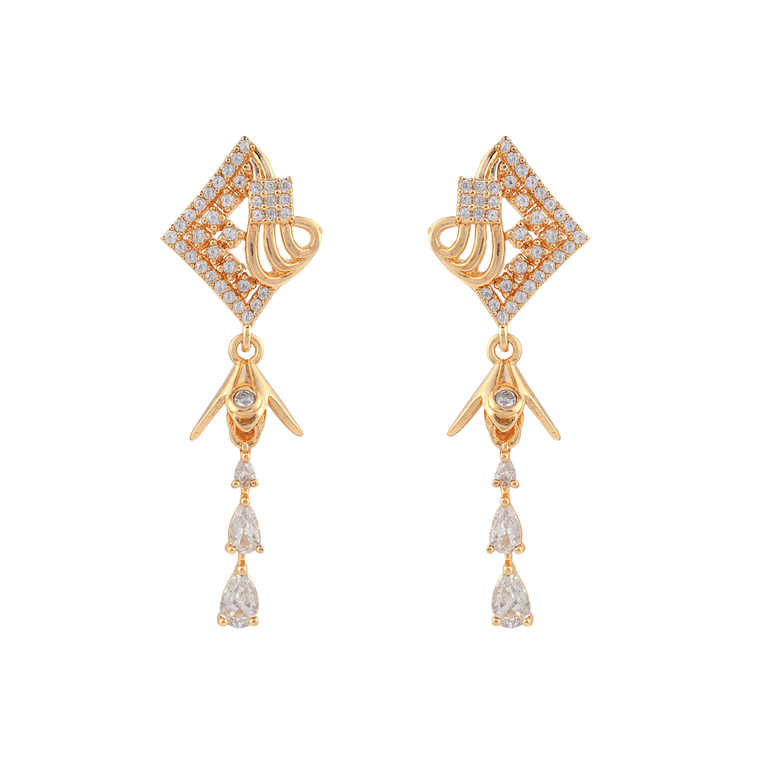 Rose Gold Crystal Diamond Drop Ad Earrings (Anti-Tarnish Finish)