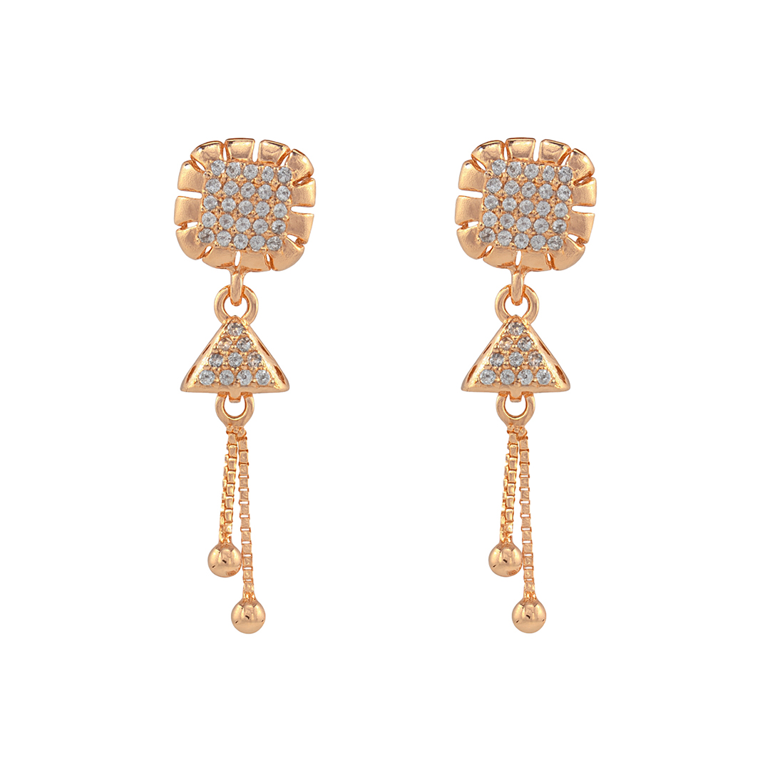 Rose Gold Crystal Geometric Drop Ad Earrings (Anti-Tarnish)