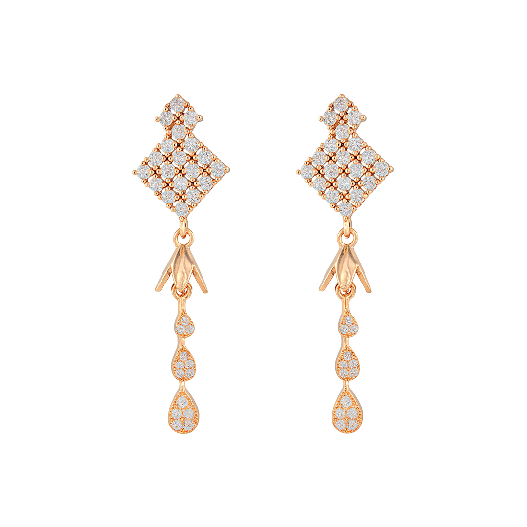 Rose Gold Crystal Diamond Drop Ad Earrings (Anti-Tarnish)