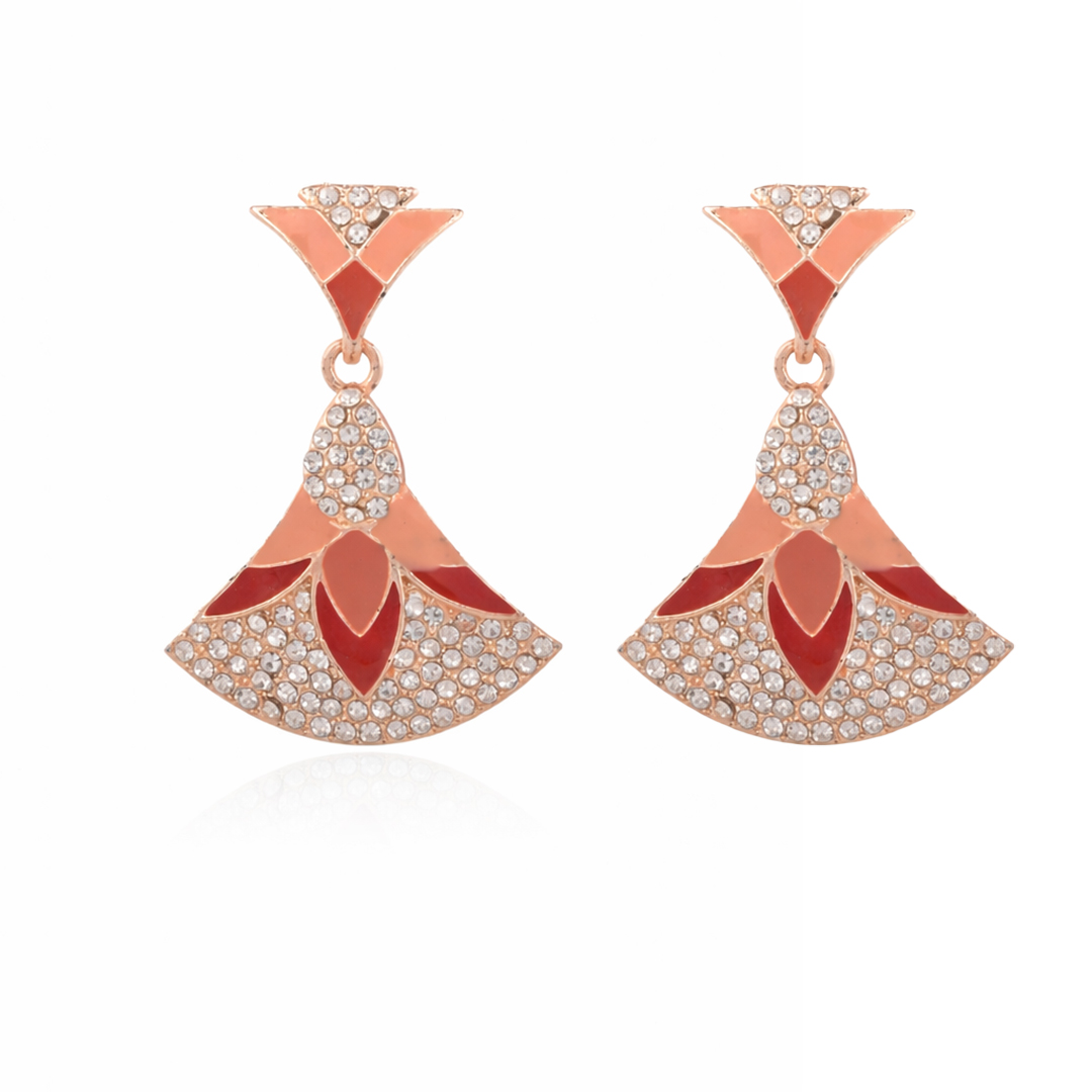 Rose Gold Ruby-Tone Fan Drop Earrings