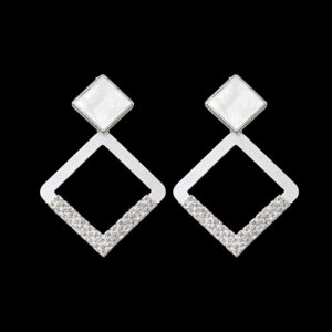 Pearl White Geometric Crystal Drop Earrings