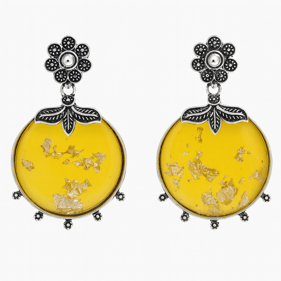 Vintage Floral Yellow Resin Drop Earrings