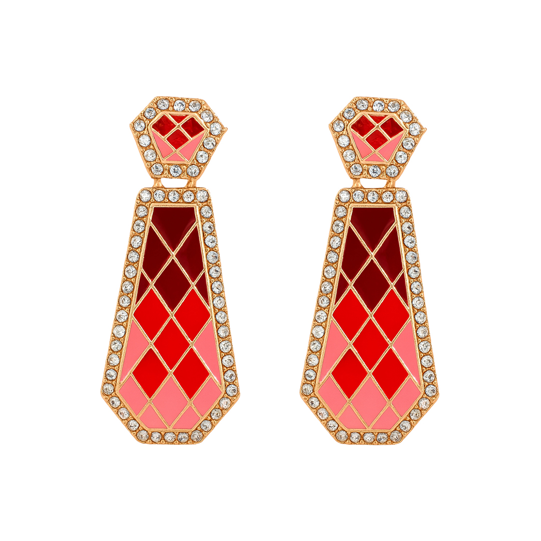 Geometric gold earrings with harlequin enamel