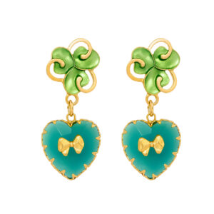 Gold & Teal Heart Charm Drop Earrings