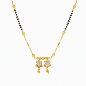 Designer Gold Mangal Sutra with Dual Floral Pendants