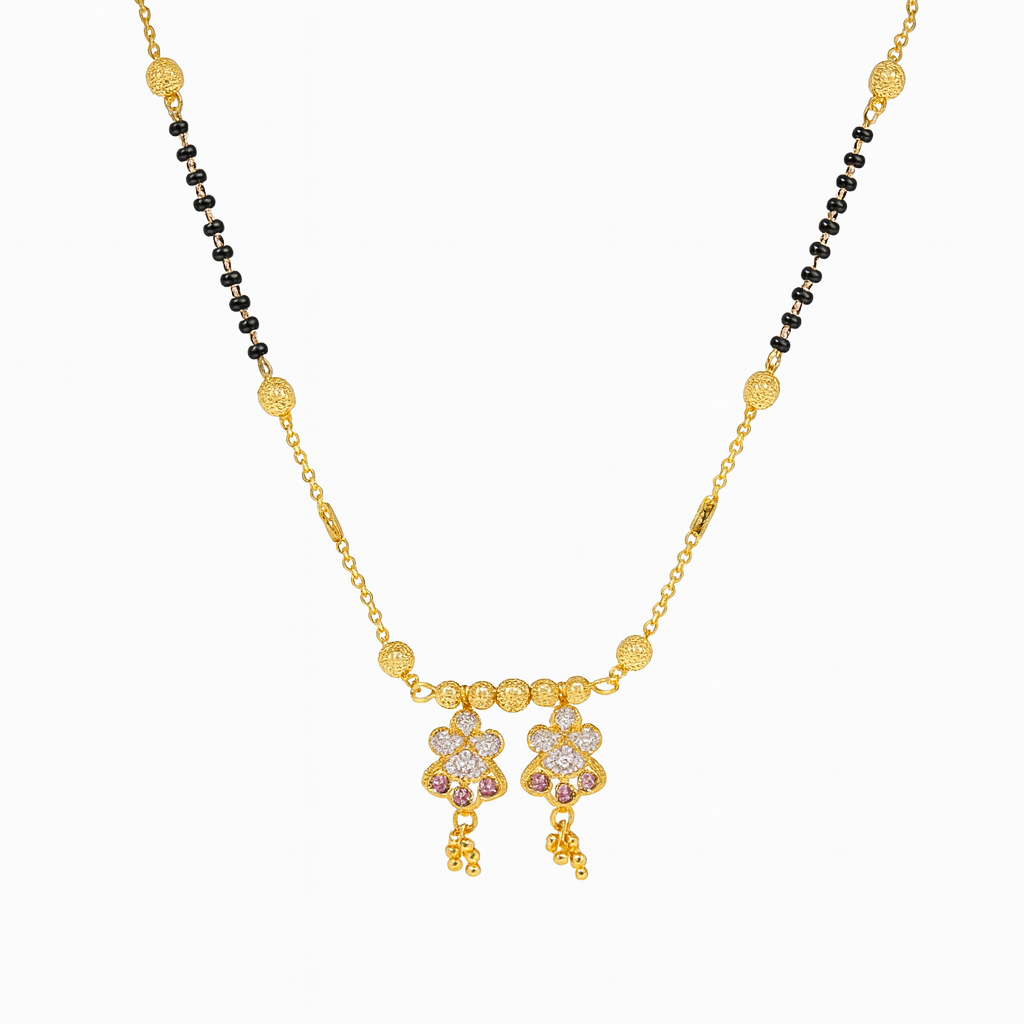 Designer Gold Mangal Sutra with Dual Floral Pendants