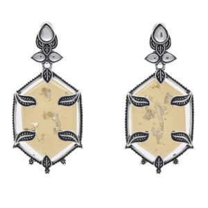 Vintage Leaf Frame Yellow Resin Drop Earrings