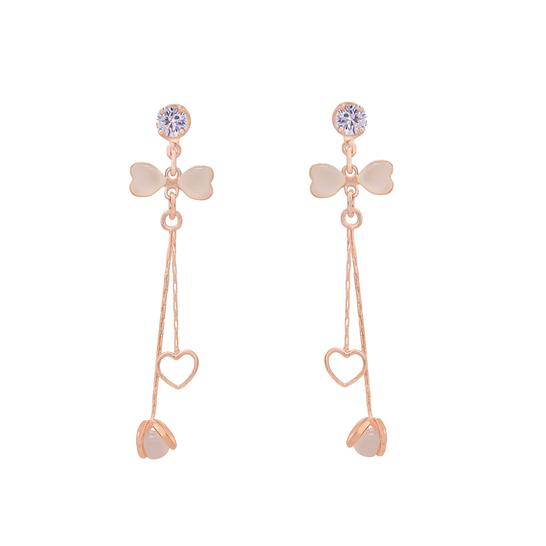 Rose gold dangle earrings with heart charms