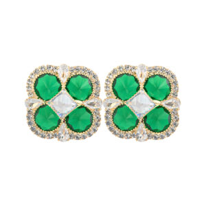 Emerald Green Crystal Floral Stud Earrings