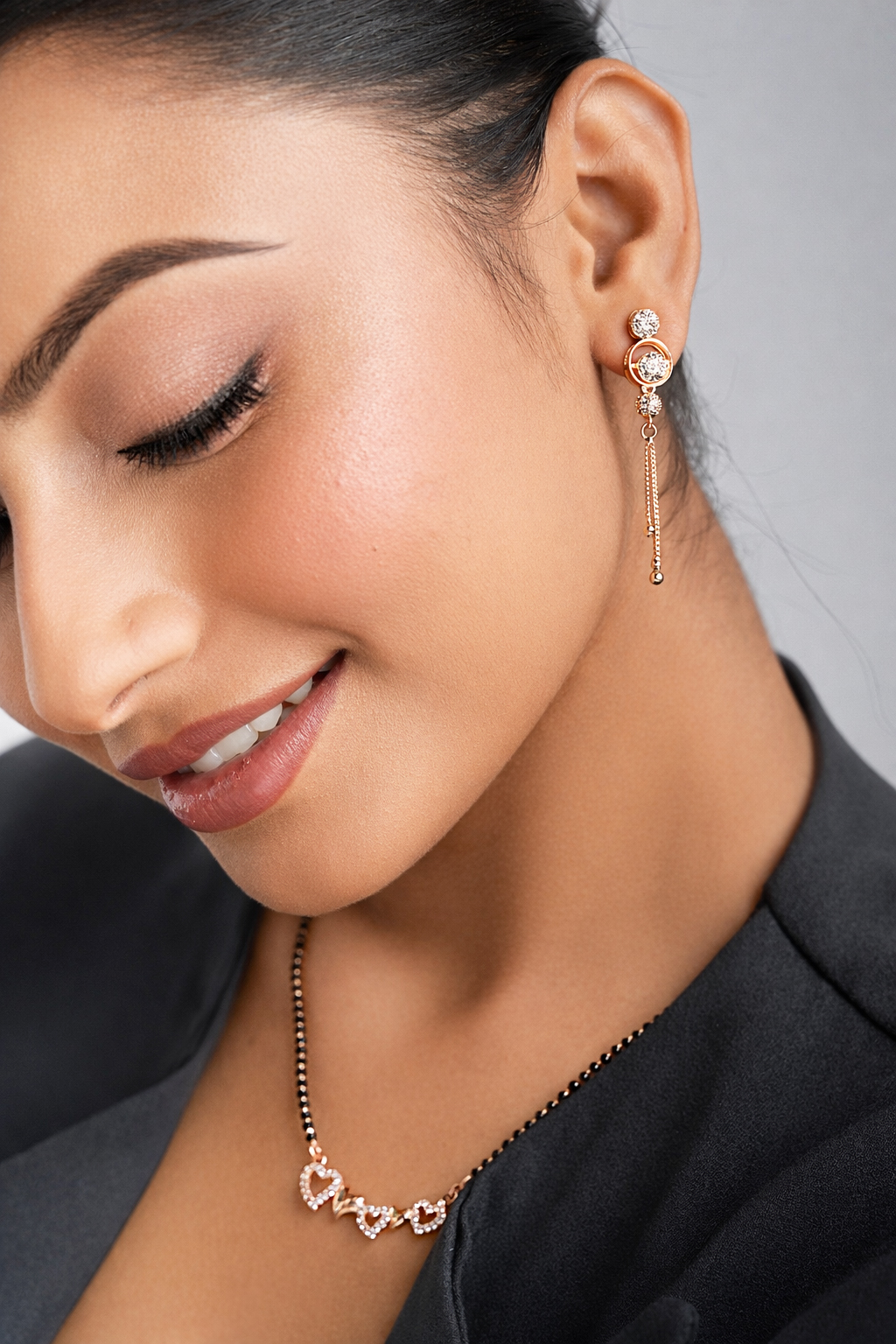 Rose Gold Crystal Circle Dangle Earrings (Anti-Tarnish Finish) - Image 2