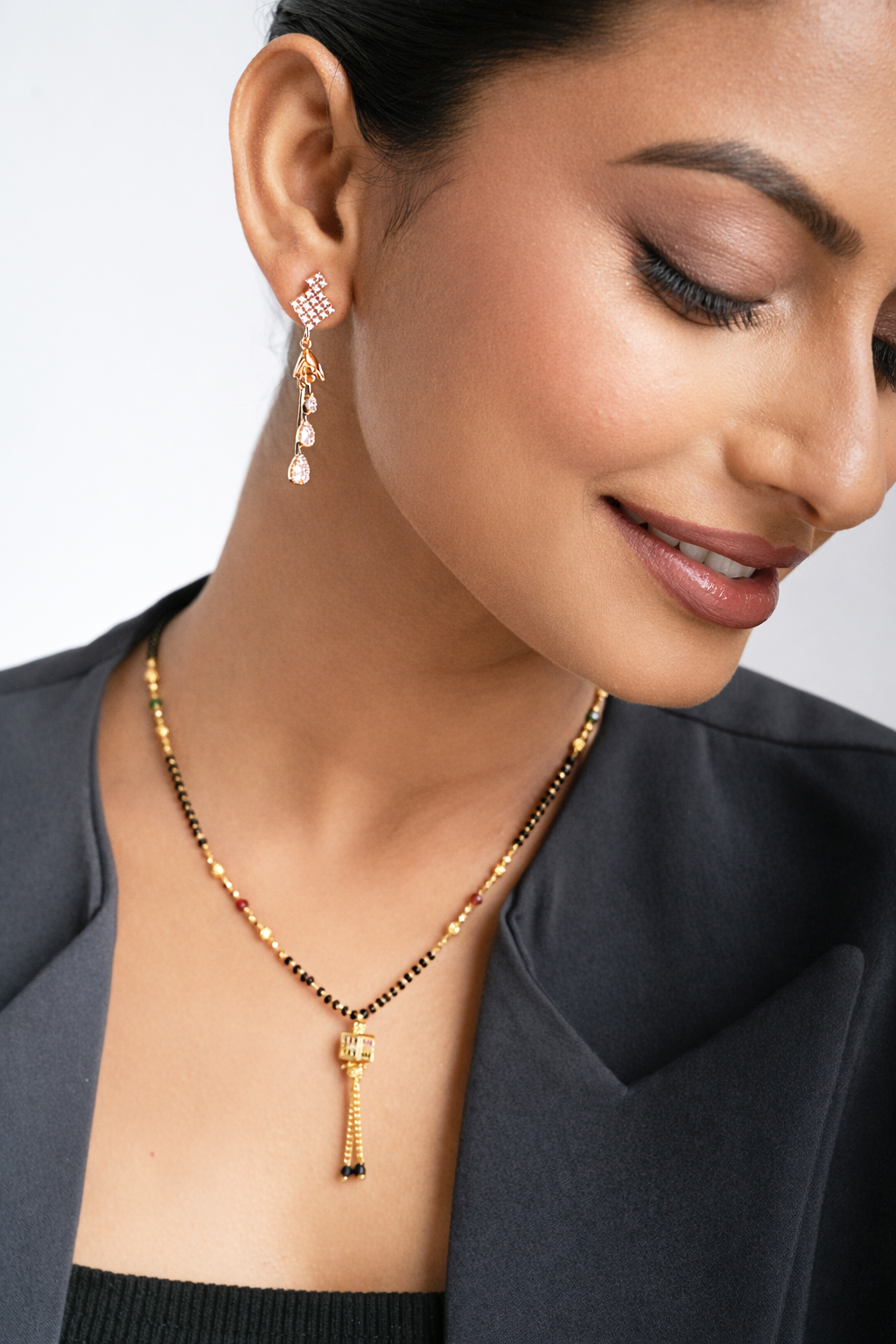 Rose Gold Crystal Diamond Drop Ad Earrings (Anti-Tarnish) - Image 2