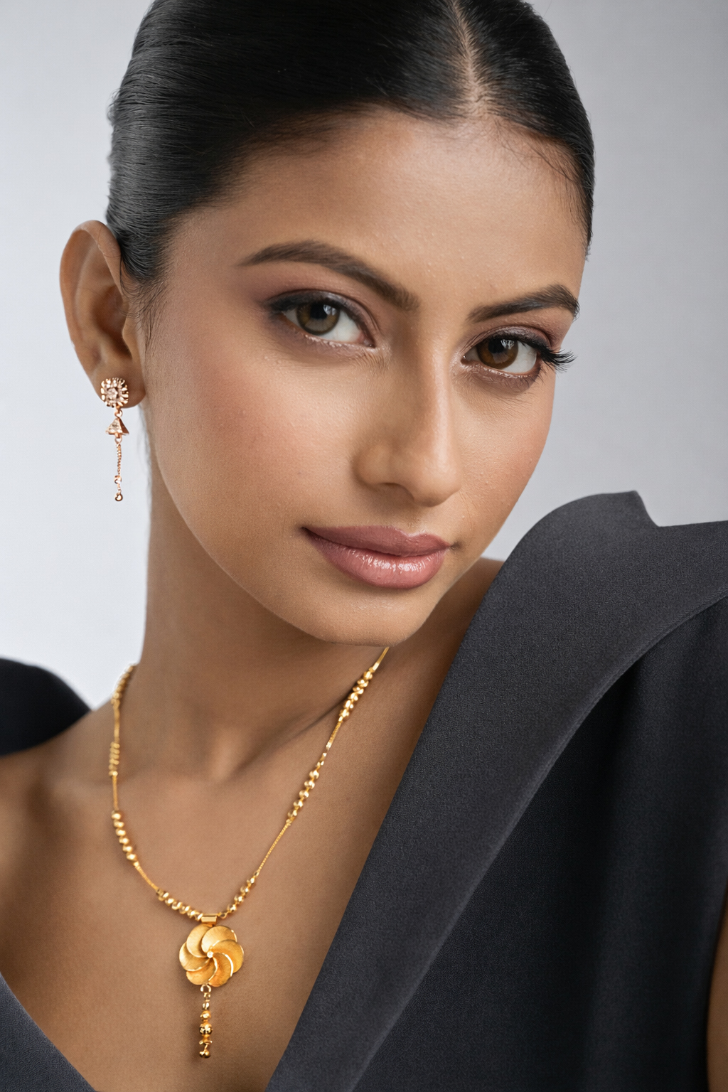 Rose Gold Crystal Geometric Drop Ad Earrings (Anti-Tarnish) - Image 2