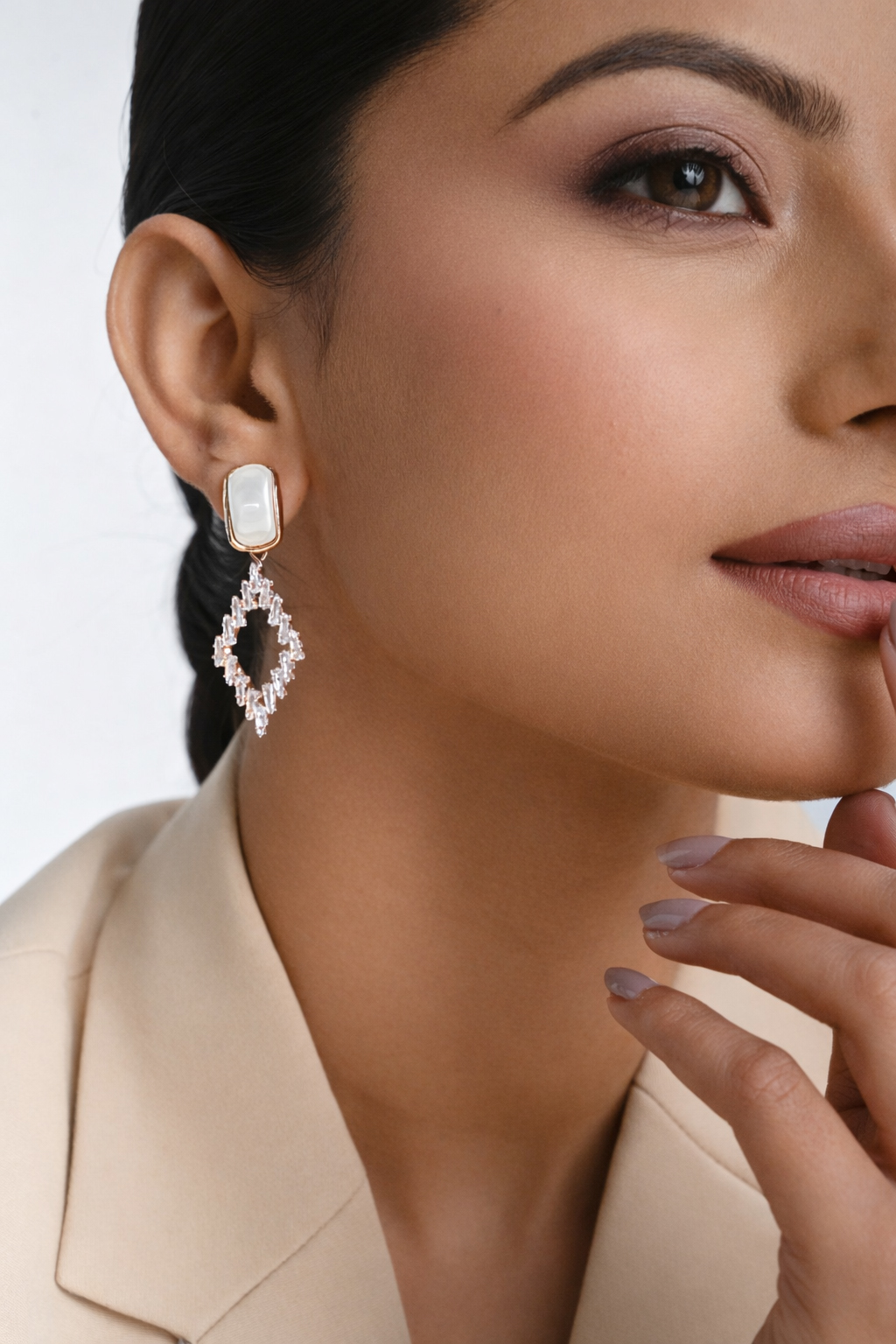 Rose Gold Geometric Crystal Drop Earrings - Image 2