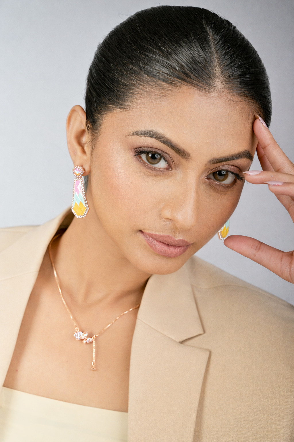 Pastel Harlequin Enamel Drop Earrings - Image 2